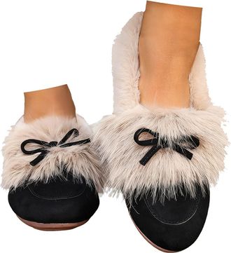 Generic Womens Slip On Suede Loafers Winter Warm Fleece Lined Flat Driving Shoes Round Toe Business Casual Work Flats Walking Loafer Cozy Slippers Plush Non-S