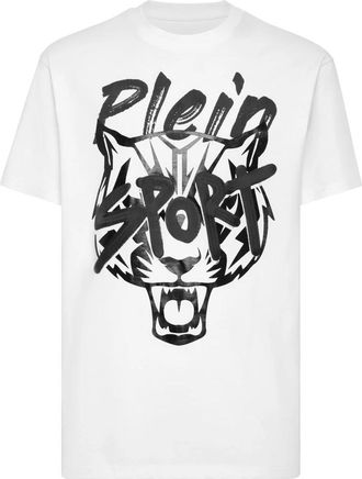 Plein Sport T-shirt Ronde Hals Stencil Tiger Street Fighter - Heren - Sportshirts - Wit - 3XL - Katoen - Fitness