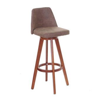 Hhg Nunca Usado] Taburete De Bar Hhg 284, Taburete De Bar Taburete De Mostrador, Madera Textil Giratorio, Vintage Marr&oacute;n, Patas Claras