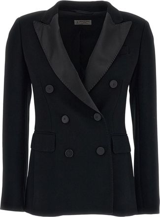 Alberto Biani Black Double-Breasted Satin Lapel Tuxedo Jacket