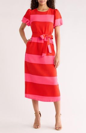 Sugarlips Lolli Stripe Senidy Puff Sleeve Dress in Fuchsia-Red at Nordstrom, Size X-Small