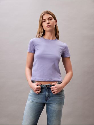 Calvin Klein Womens Liquid Cotton Crewneck Tee - Purple - XS