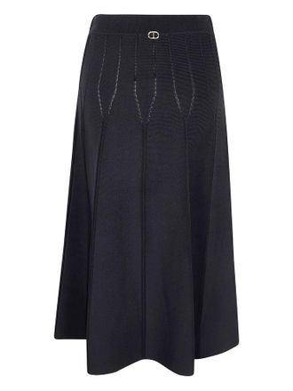 Twin-Set Flared Black Knitted Skirt With Textured Knit Patterns