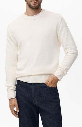 Mango Fine Rib Knit Crewneck Sweater in Off White at Nordstrom, Size Medium