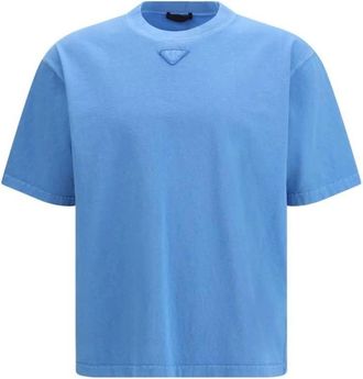 Prada T-Shirts, male, Blue, Size: M Triangle Logo T-Shirt