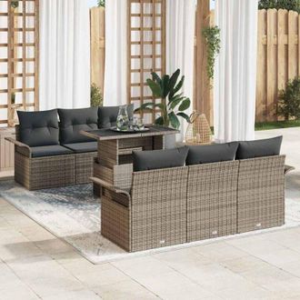 vidaXL Vidaxl - Conjunto De Sof&aacute; De Jard&iacute;n Con Coj&iacute;n 7 Pcs Gris Polirat&aacute;n