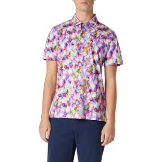 Bugatchi Hendrix Digital Watercolor Print Pima Cotton Polo in Fuchsia at Nordstrom, Size Xx-Large