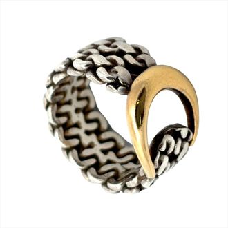 Herm&egrave;s Silver Yellow Gold Silver Yellow Gold Band Ring (Pre-Owned)