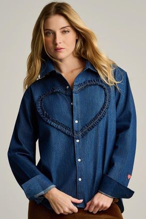 Lisa Todd Ruffled Up Button-Up Shirt in Denim at Nordstrom, Size X-Small