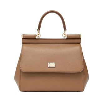 Dolce & Gabbana Tassen, Dames, Bruin, ONE Size, Leer, Kleine Sicily Handtas