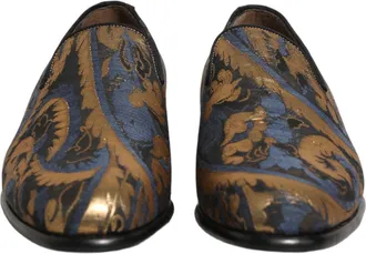 Dolce & Gabbana Blue Brocade Slip On Men Dress Loafers Shoes Leather