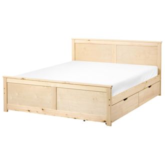 Beliani Cama Con 2 Cajones De Madera De Pino Mdf De Abedul Estilo Escandinavo 140 X 200 Cm Natural Dauphin