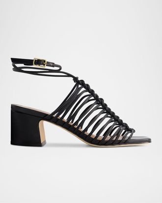 Bernardo Briga Caged Leather Heeled Sandals