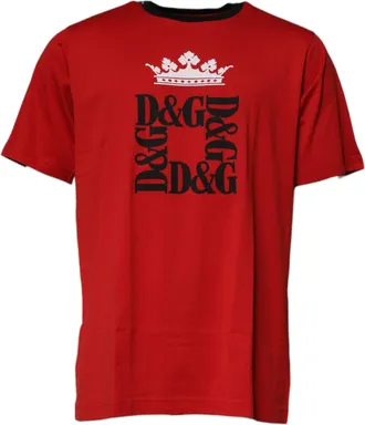 Dolce & Gabbana Red Logo Crown Cotton Crew Neck Mens T-shirt