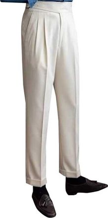 Generic Mens Vintage Formal Trouser Casual Business Pant No Belt Required High Waist Dress Pants Classic Fit Straight Leg Suit Pants Lightweight Chinos White