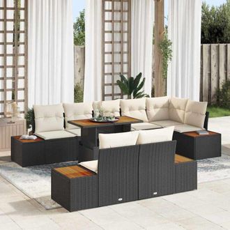 vidaXL Conjunto De Comedor De Jard&iacute;n Con Coj&iacute;n 9 Pcs Negro Y Beige Vidaxl