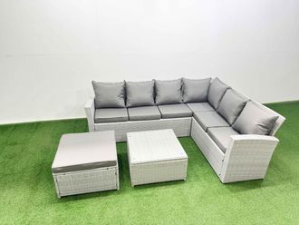 Fimous Garden Outdoor PE Rattan Furniture Set 7 Seater Rattan Garden Sofa Set in Light Grey