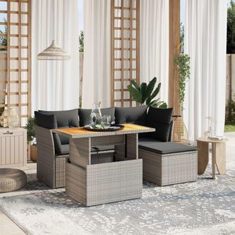 vidaXL Vidaxl - Set De Muebles De Jard&iacute;n 6 Pzas Y Cojines Rat&aacute;n Sint&eacute;tico Gris