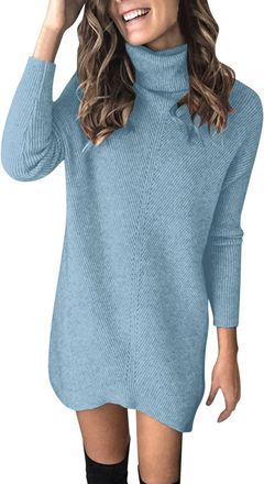 Generic Jumper Dresses for Women UK Elegant Mid Length Ladies Winter Dress Long Sleeve Knitted Mini Turtleneck Sweater Dress Pullover Jumpers