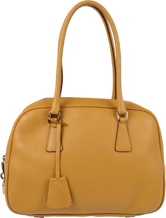 Prada Bowler Bag Saffiano Leather Beige Leather Handbag (Pre-Owned)