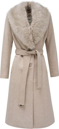 Salsa Wolljacke SALSA Salsa Jeans Wollmantel Long Wool Coat Faux Fur Belt, Damen, Gr. L, beige, Obermaterial: 50% Wolle WO. 45% Polyester PES. 5% sonstige F