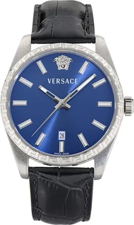 Versace Millenyium Leather Strap Watch, 40mm in Stainless Steel at Nordstrom