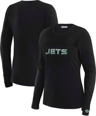 WEAR by Erin Andrews Womens WEAR by Erin Andrews x Gracie Hunt Black New York Jets Mesh Panel Long Sleeve T-Shirt at Nordstrom, Size X-Large
