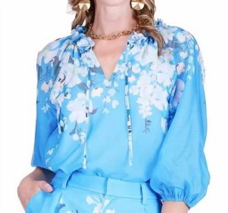 Jade Yoga V-Neck Long Sleeve Blouse In Sky Garden