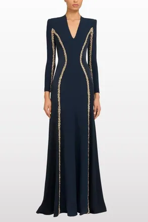 Jenny Packham Ghost Orchid Embellished Long-Sleeve Maxi Dress in Blackthorne Blue at Nordstrom, Size 10 Uk