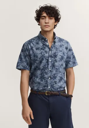 Bugatti Herren Overhemd met korte mouwen, modern fit, met print