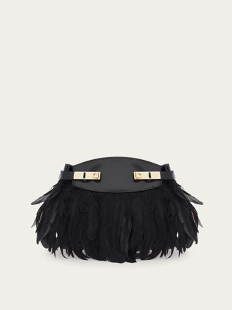 Ferragamo Women Hug soft crossbody bag with feathers (XS) Black
