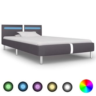 vidaXL Vidaxl - Estructura De Cama Con Led Sin Colch&oacute;n Cuero Gris 90x200 Cm