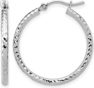 Diamond2Deal 10k Gold Diamond-cut 2mm Round Tube Hoop Earrings