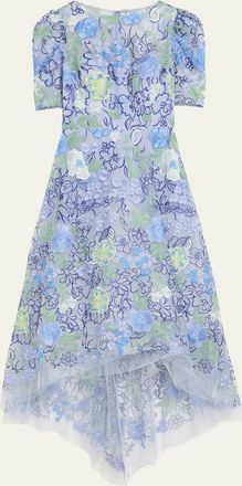 Teri Jon High-Low Embroidered Tulle Maxi Dress