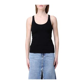 A|X Armani Exchange Tops, Dames, Zwart, M, Katoen, Witte Geribbelde Tanktop