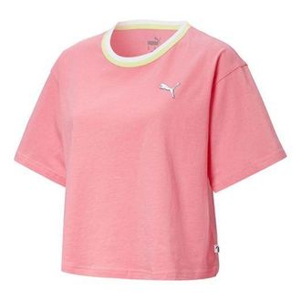 Puma (WMNS) PUMA Celebration Style Tee Multi-Color Round Neck Short Sleeve Pink 586043-14