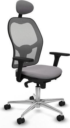 Piqueras y Crespo Piqueras Y Crespo - Jorquera Sincro Malla Gris Similpiel Gris Brazos 3d Base Aluminio Cabecero Fijo Ruedas 65mm Nailon