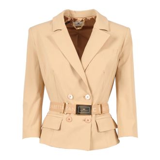 Elisabetta Franchi Blazers, female, Brown, Size: XL Giacca con cintura