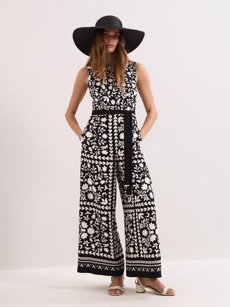 Phase Eight Cyra Printed Jumpsuit in Black/ivory at Nordstrom, Size 10
