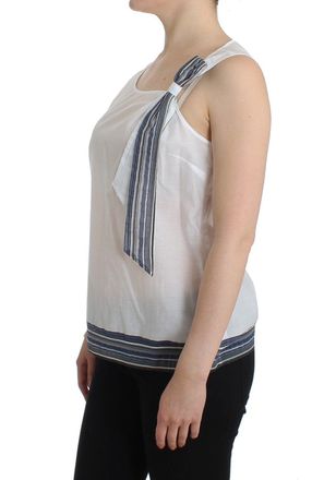Ermanno Scervino Womens White Blue Top Blouse Tank Shirt Sleeveless Cotton