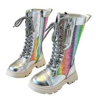 Generic Girls Lace-Up Mid Calf Combat Boots with Side-On Zipper Round Toe Water Proof Comfortable Warm Shoes Chunky Heel Non-Slip Casual Punk Goth Riding Walk