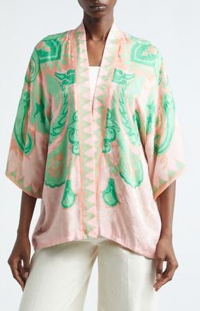 Etro Floral Paisley Print Open Front Jacket in Pink/green at Nordstrom Rack, Size Large