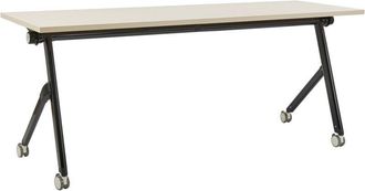 Beliani Beliani - Rectangular Modern Folding Desk with Casters Portable Mobile Table 180 x 60 cm Metal Frame Light Wood and Black Bendi