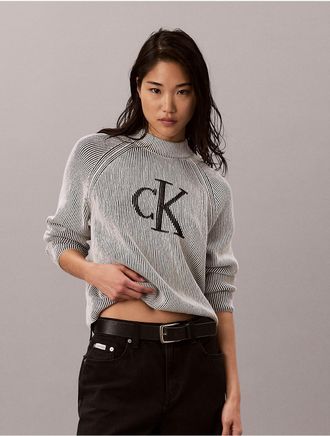 Calvin Klein Jeans Calvin Klein Womens Monogram Graphic Rib Sweater - Grey - XL