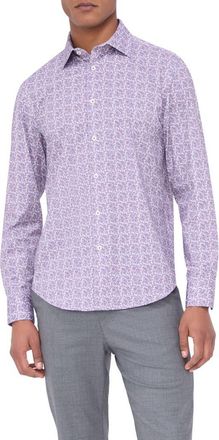 Bugatchi James OoohCotton Geo Print Button-Up Shirt in Plum at Nordstrom, Size Xxx-Large