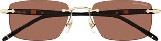 Montblanc Mb0344s Rimless Rectangular Sunglasses with Gold Accents