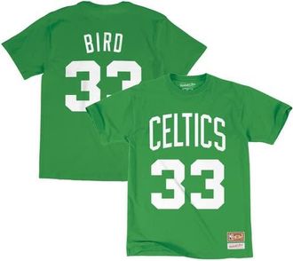 Mitchell & Ness Mens Mitchell & Ness Larry Bird Kelly Green Boston Celtics Hardwood Classics Stitch Name & Number T-Shirt in White at Nordstrom, Size 5X-Large