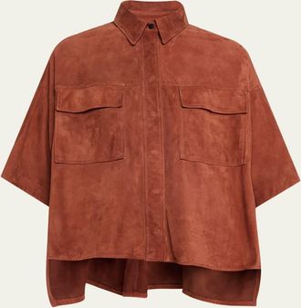 Brunello Cucinelli Suede Short-Sleeve Oversized Utility Shirt