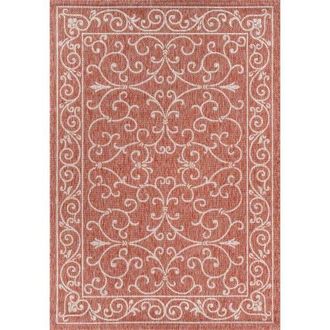 Jonathan Y Designs Charleston Vintage Filigree Textured Weave Indoor/Outdoor Area Rug in Red/beige at Nordstrom, Size 2Ft 0In X 8Ft 0In
