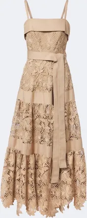 Elie Saab Belted tiered guipure lace maxi dress
